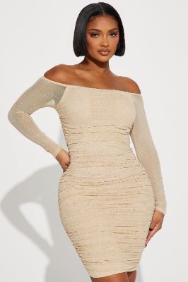 Amber Off Shoulder Midi Dress - Nude sold by Fashion Nova