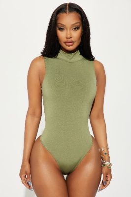 Too Good To Be True Sleeveless Bodysuit - Olive sold by Fashion Nova