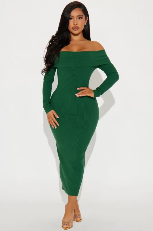 Lilah Ribbed Midi Dress - Hunter sold by Fashion Nova