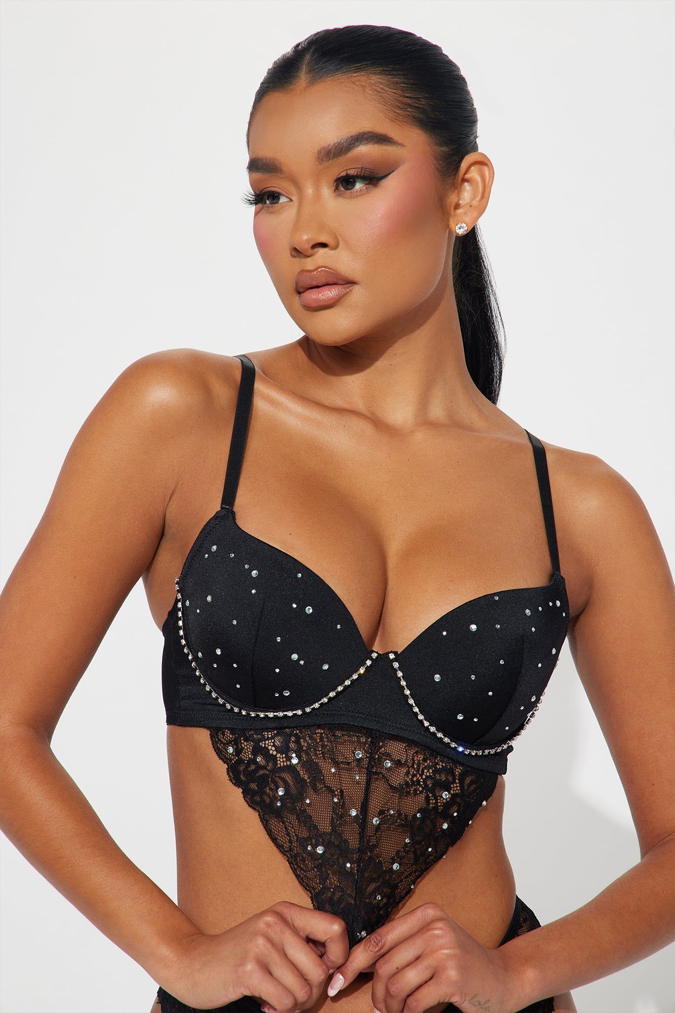Stole The Show Embellished Bra - Black sold by Fashion Nova