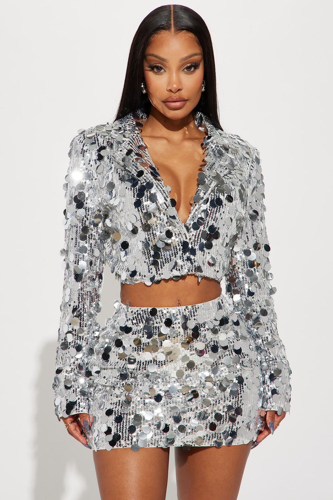 Love Attention Sequin Skirt Set - Silver sold by Fashion Nova product image thumbnail 2