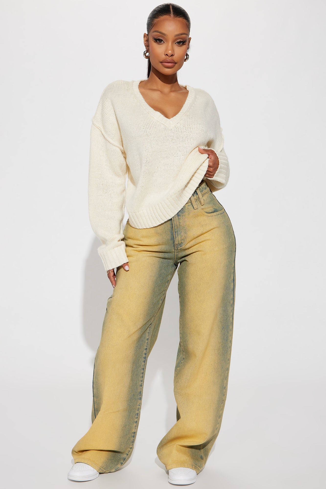 Morning Glow Tinted Baggy Jeans - Yellow sold by Fashion Nova