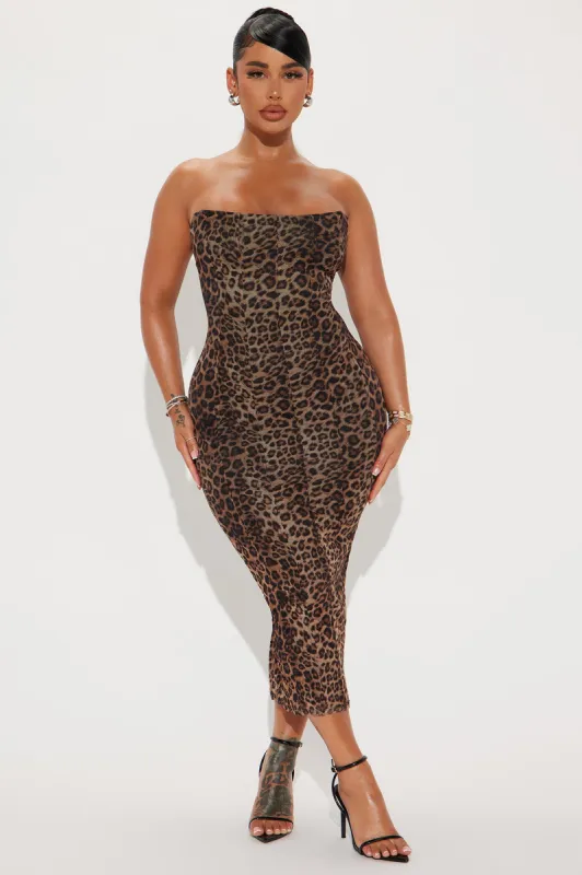 Leona Mesh Midi Dress - Brown/combo sold by Fashion Nova