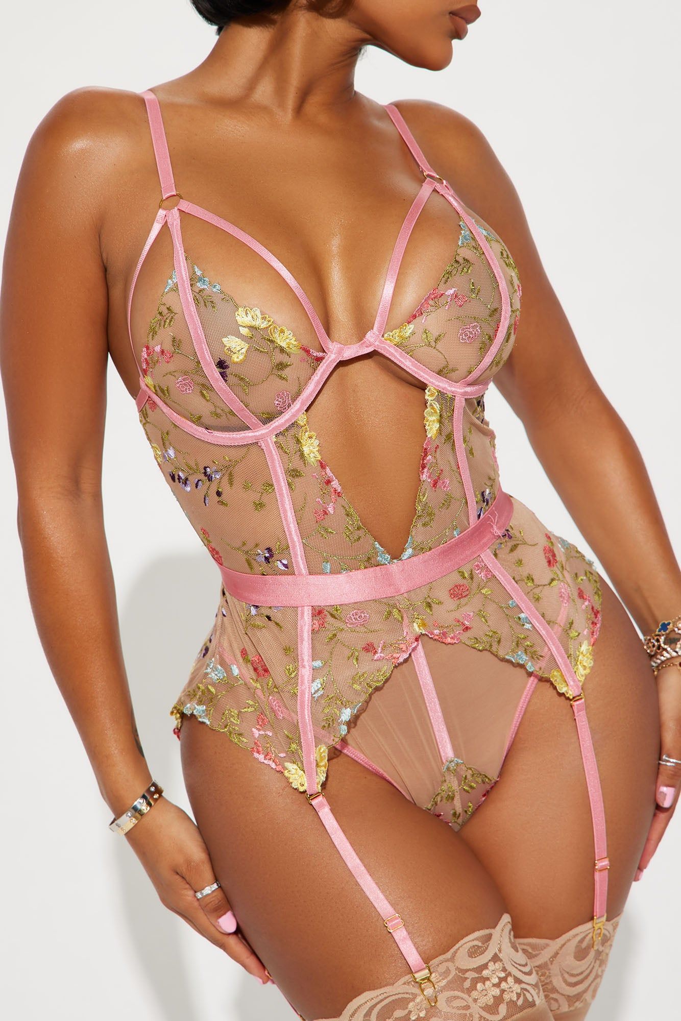 Keep Falling For You Garter Teddy - Pink/combo sold by Fashion Nova product image thumbnail 2