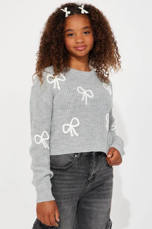Mini Sweetest Gift Pullover Sweater - Grey sold by Fashion Nova