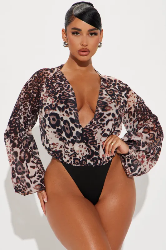 Monique Leopard Bodysuit - Black/combo sold by Fashion Nova
