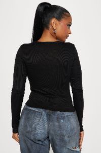 Dawn Ribbed Long Sleeve Top - Black sold by Fashion Nova