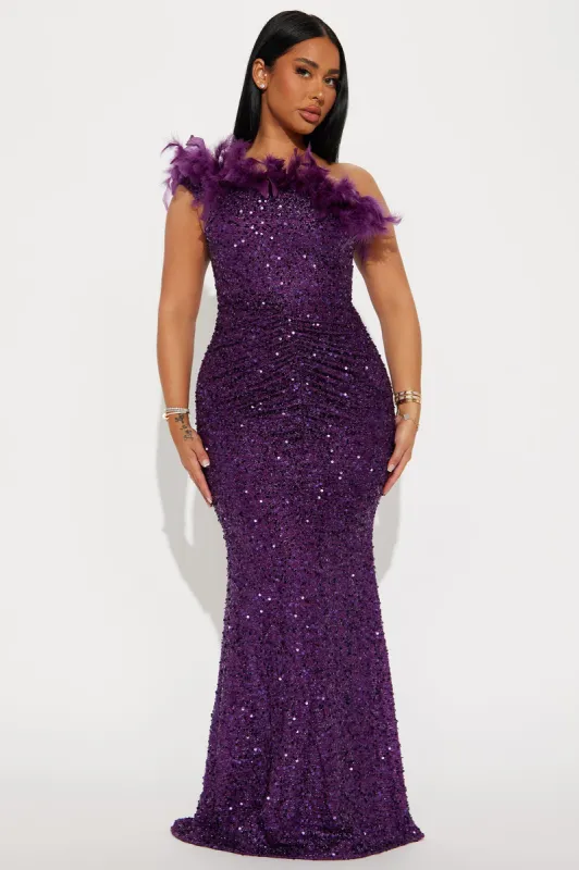Shimmy On Over Sequin Gown - Purple sold by Fashion Nova