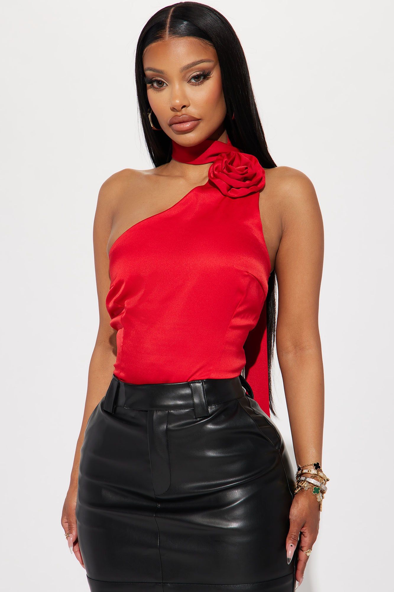 Rosey Cheeks Satin Top - Red sold by Fashion Nova