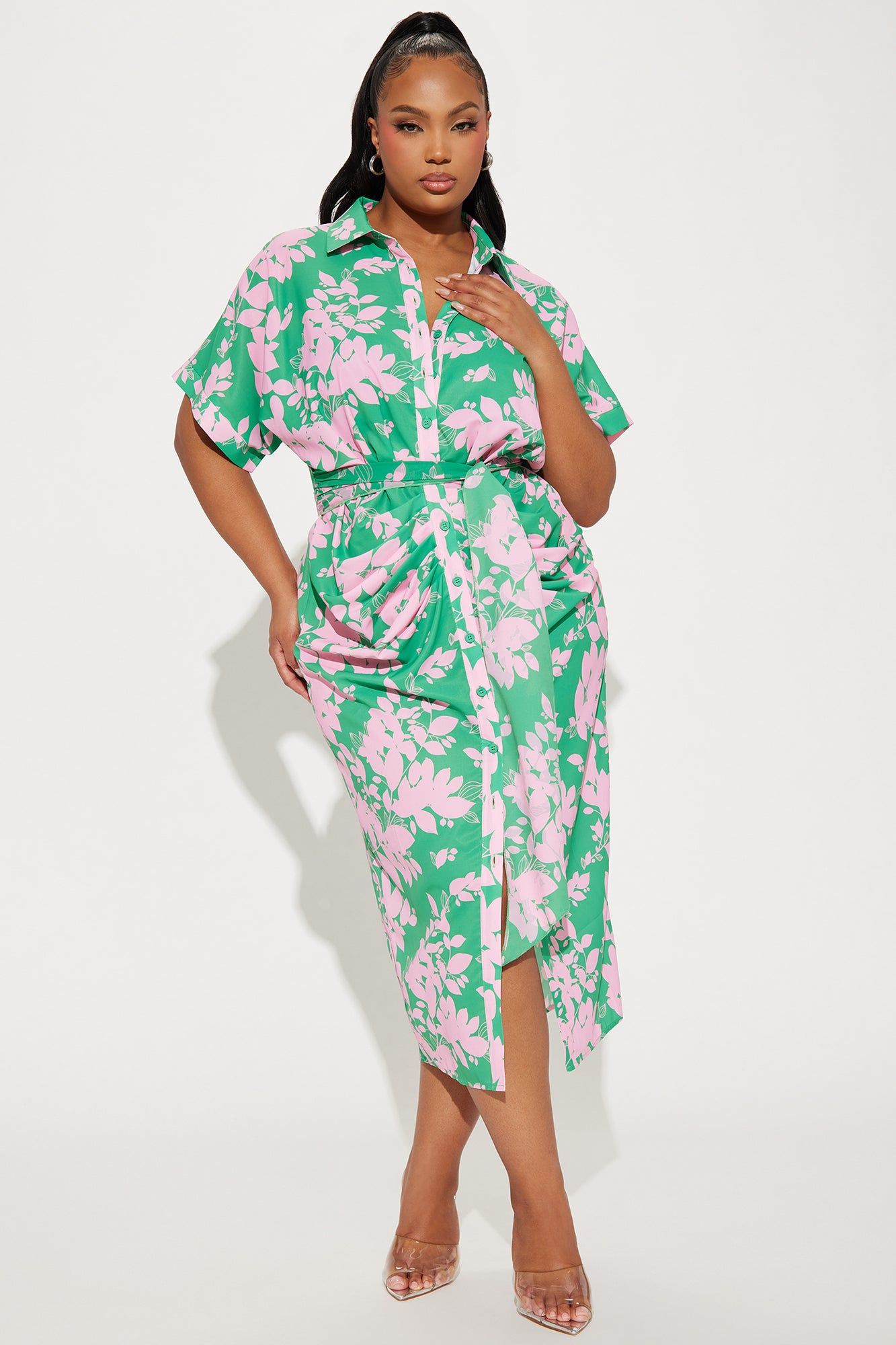 Ibiza Ruched Midi Dress - Green/combo sold by Fashion Nova product image thumbnail 4