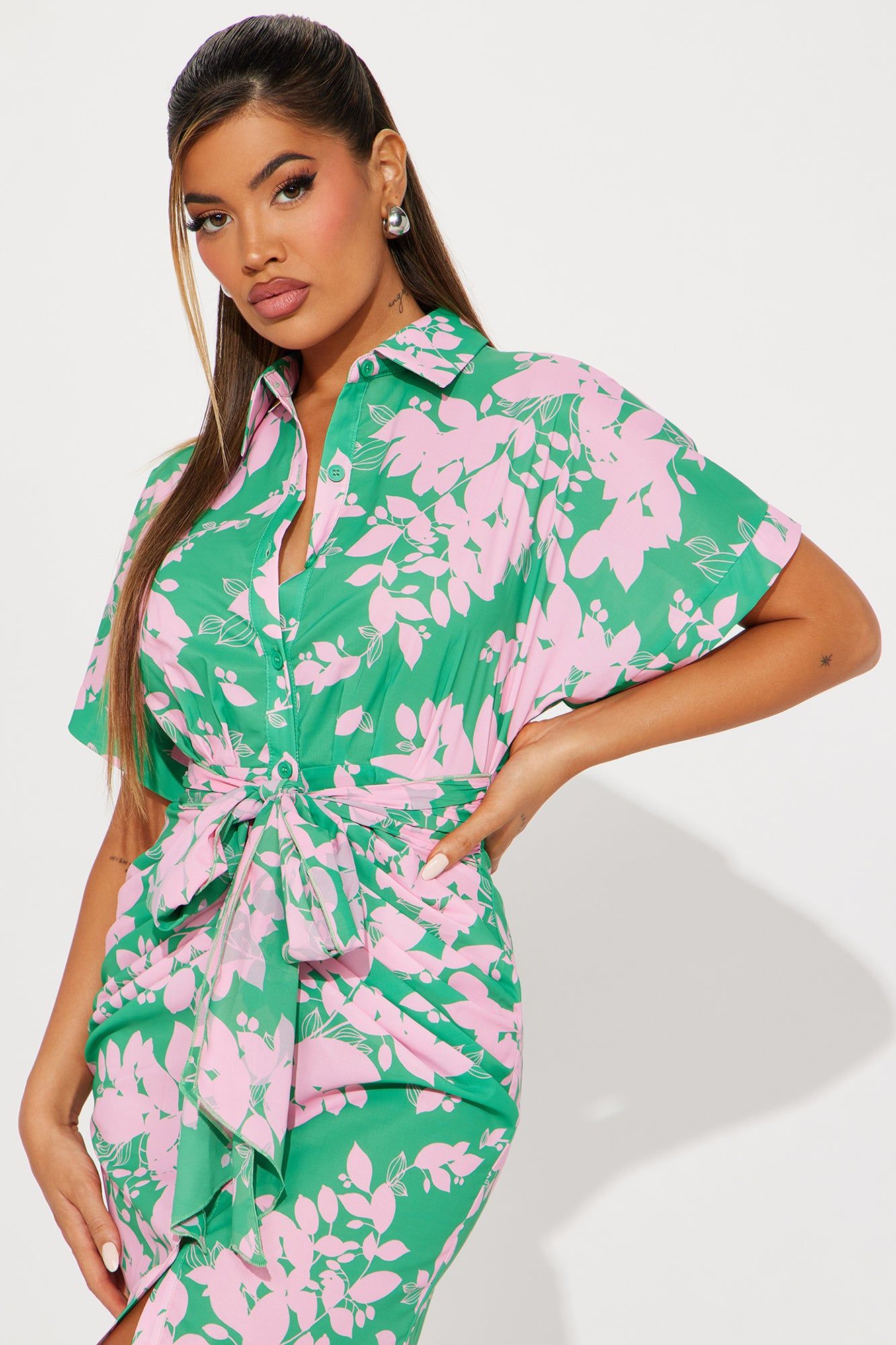 Ibiza Ruched Midi Dress - Green/combo sold by Fashion Nova product image thumbnail 2