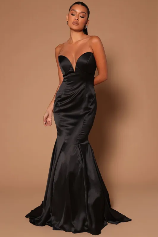 Daniella Satin Gown - Black sold by Fashion Nova