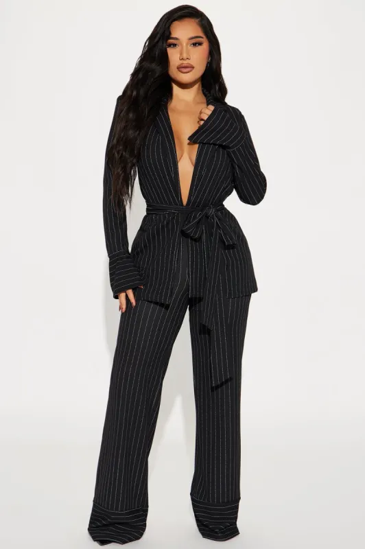 Next Level Pinstripe Pant Set - Black/combo sold by Fashion Nova