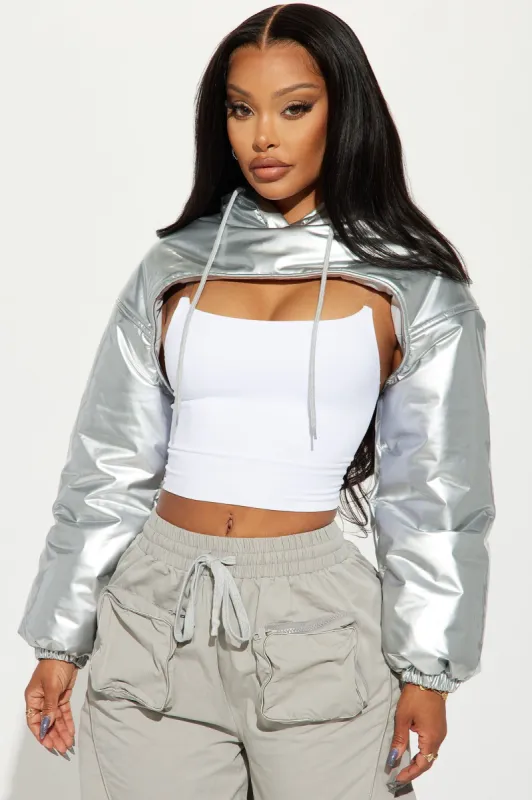 Holding It Down Cropped Puffer - Silver made by Fashion Nova