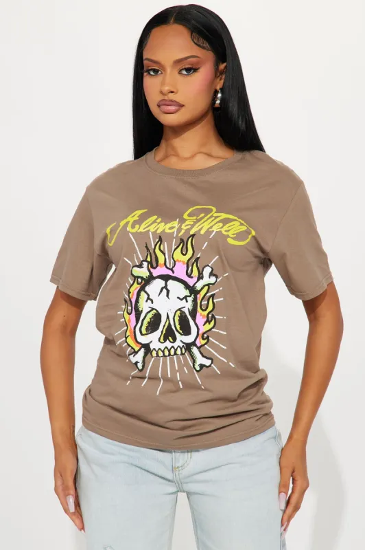 Alive And Well Skull Graphic Tee - Taupe sold by Fashion Nova
