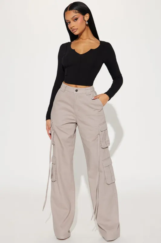 Tall Golden Hour Wide Leg Cargo Pant - Grey sold by Fashion Nova