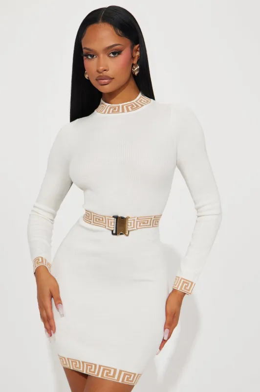 Chilly Season Sweater Mini Dress - Ivory/combo sold by Fashion Nova