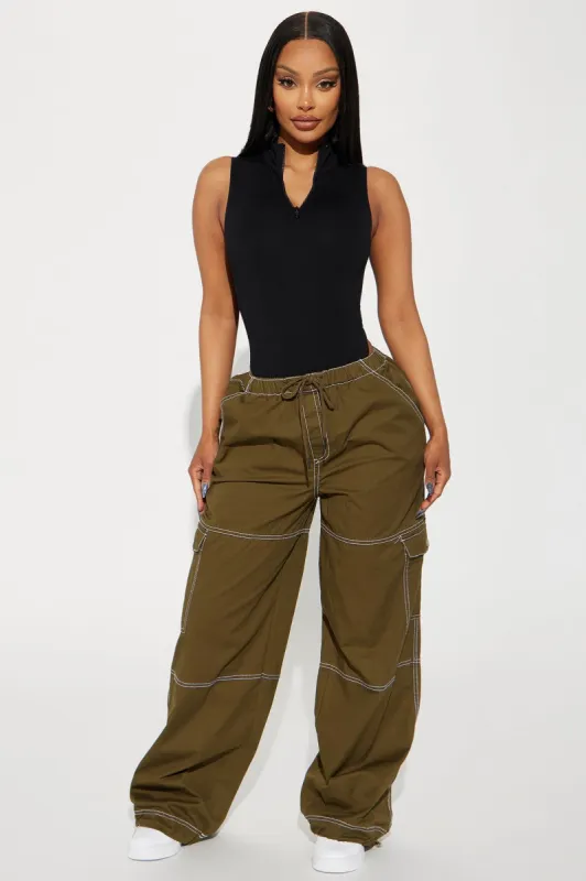 Harlow Cargo Parachute Pant - Olive sold by Fashion Nova