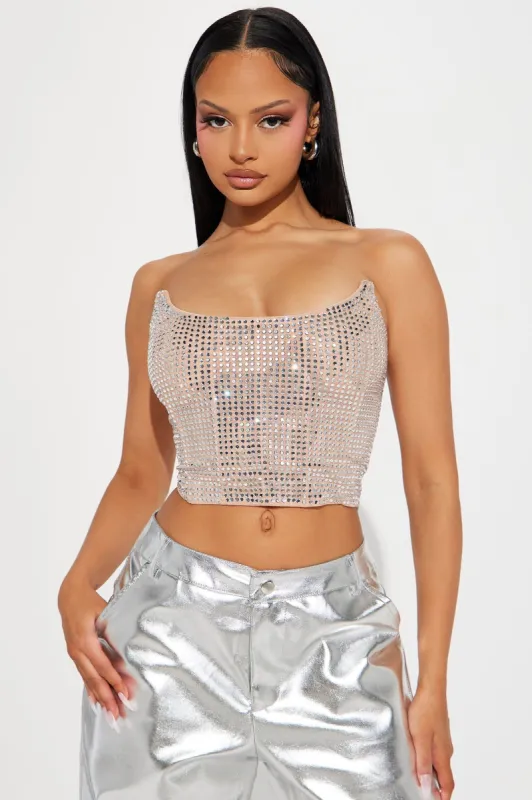 Rayna Rhinestone Mesh Corset Top - Nude sold by Fashion Nova