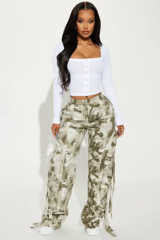 Never Before Strappy Mineral Wash Pant - Olive made by Fashion Nova