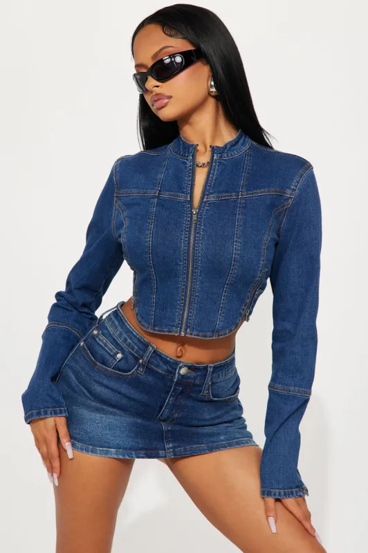 Mia Moto Stretch Denim Jacket - Dark Wash sold by Fashion Nova