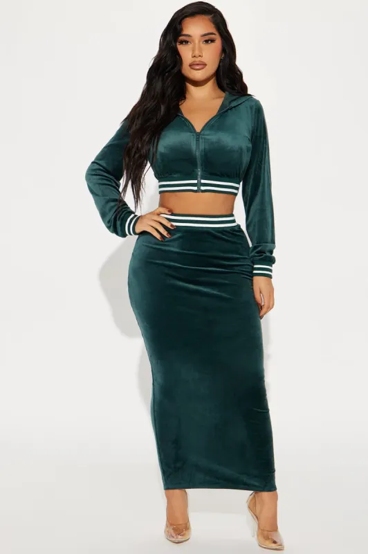 Fun Vibes Velour Skirt Set - Green sold by Fashion Nova