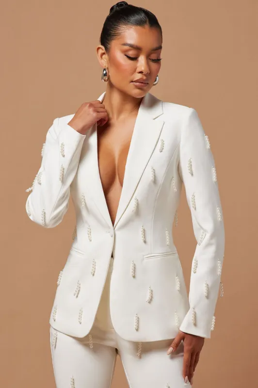 Bella Embellished Blazer - Ivory sold by Fashion Nova