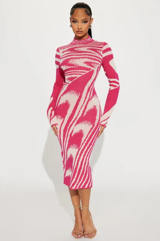 Daniella Sweater Midi Dress - Pink/combo sold by Fashion Nova