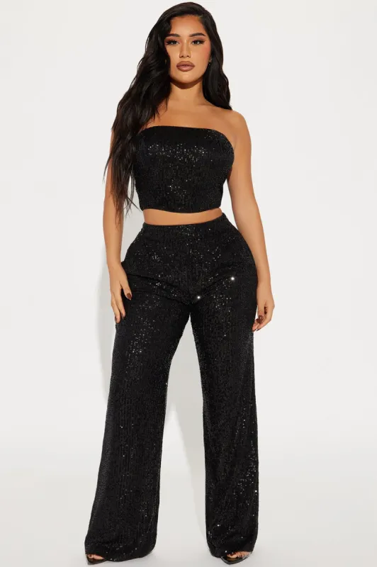 Stella Sequin Pant Set - Black sold by Fashion Nova