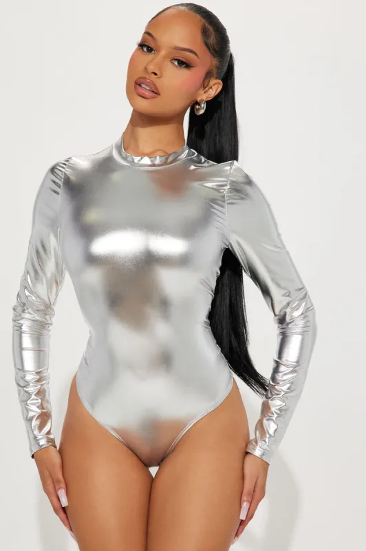 Blind Energy Long Sleeve Bodysuit - Silver sold by Fashion Nova
