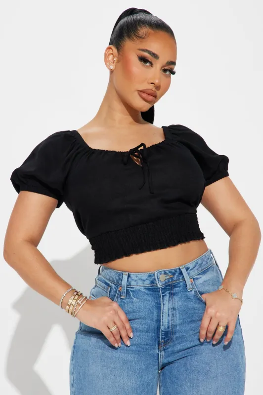 Aimee Linen Top - Black sold by Fashion Nova