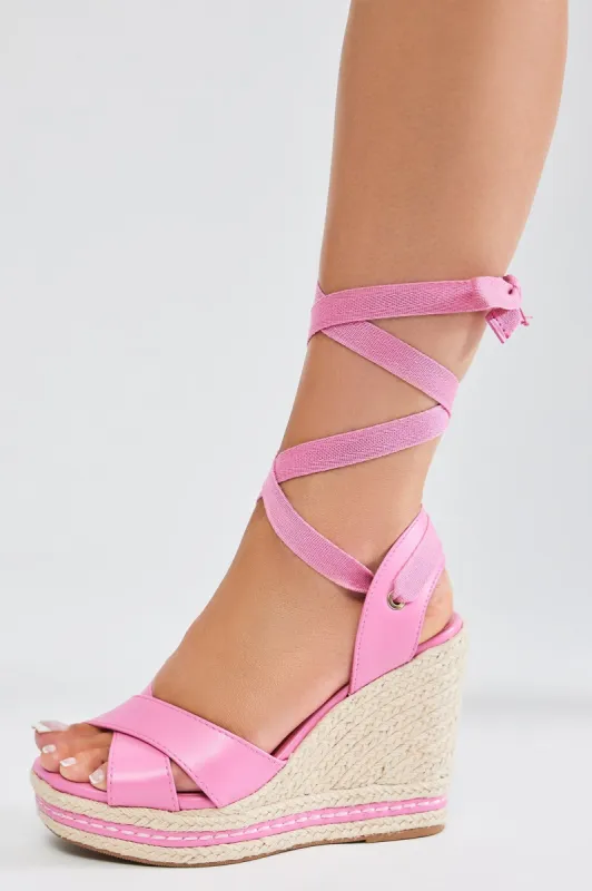 What I Said Wrap Up Wedges - Pink sold by Fashion Nova