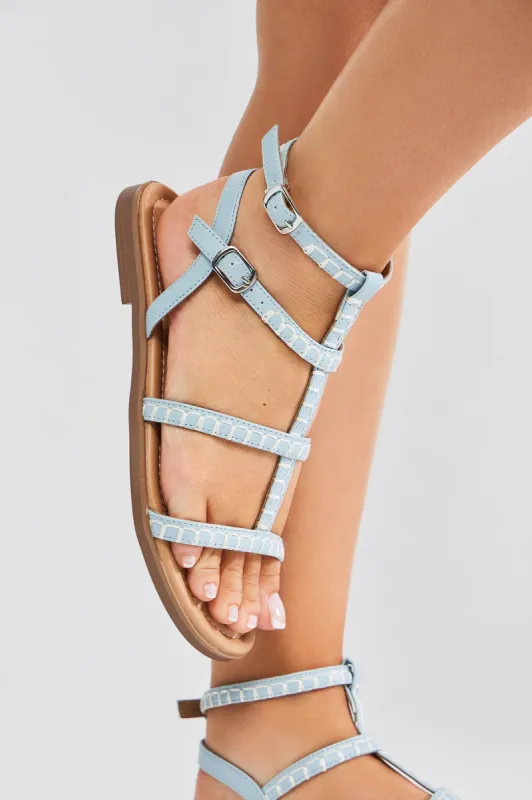 Replacing You Flat Sandals - Light Blue sold by Fashion Nova