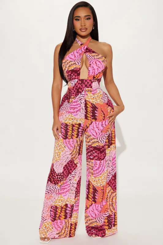 If I Were You Jumpsuit  - Fuchsia/combo sold by Fashion Nova