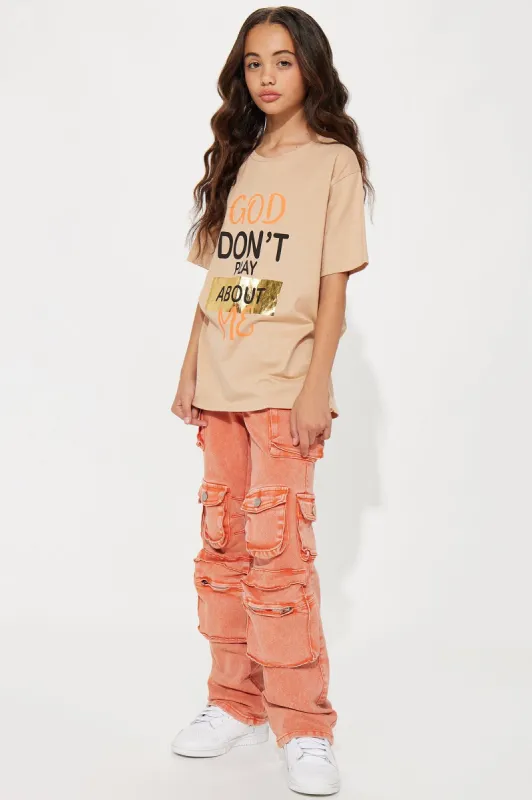 Mini Lily High Rise Acid Wash Cargo Jeans - Orange sold by Fashion Nova