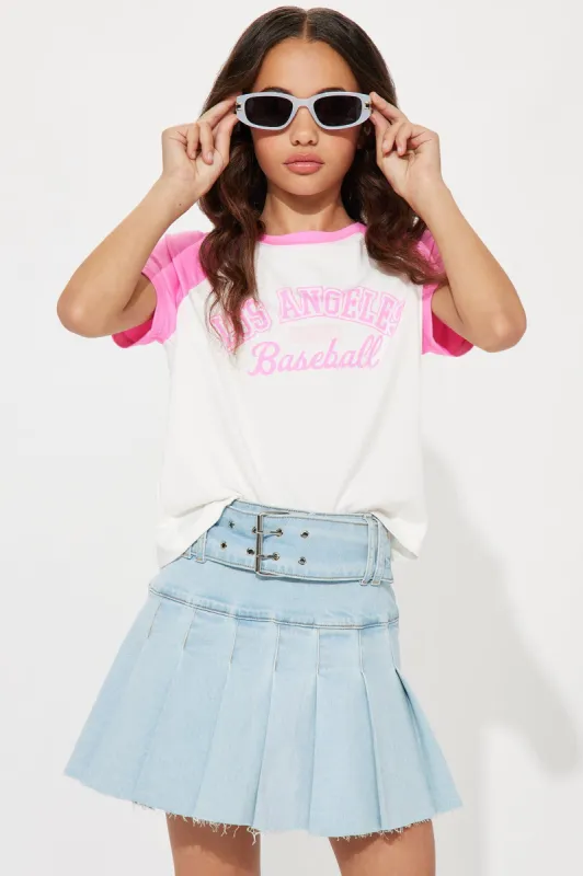 Mini Los Angeles Baseball Raglen Tee - Ivory/combo sold by Fashion Nova