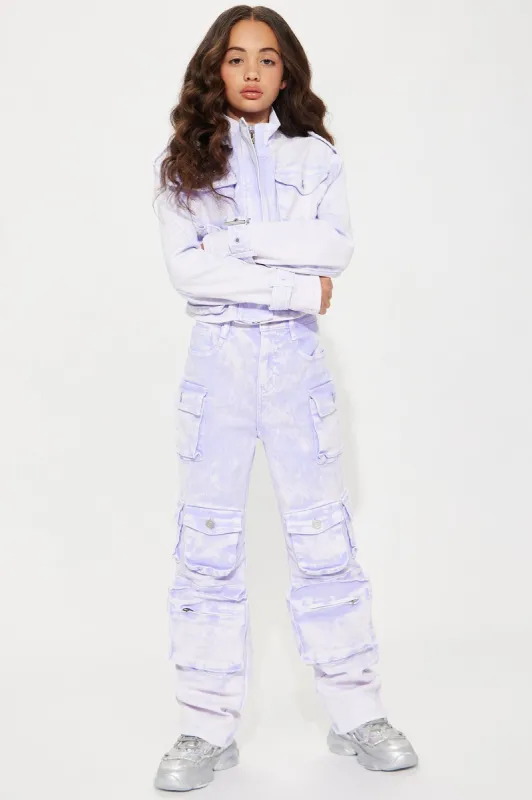 Mini Lily High Rise Acid Wash Cargo Jeans - Lavender sold by Fashion Nova
