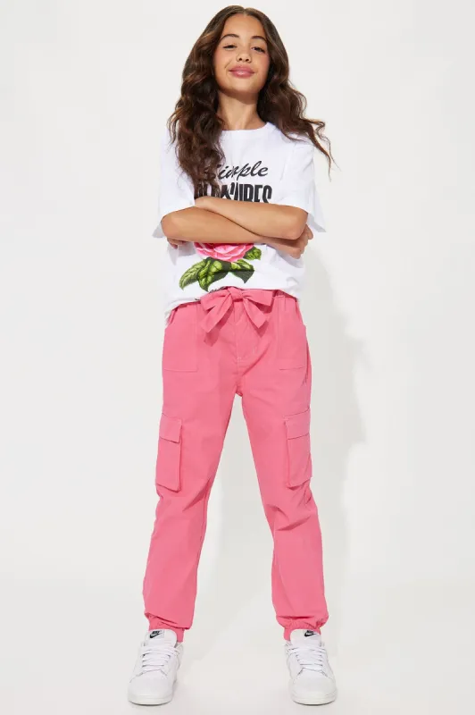 Mini Cool Girls Rule Belted Cargo Pants - Hot Pink sold by Fashion Nova