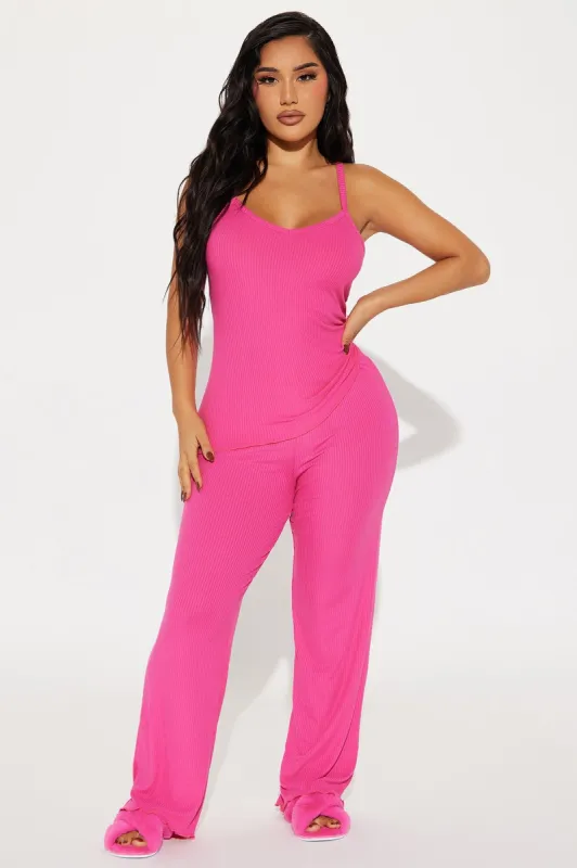 Comfy Mood Ribbed PJ Pant Set - Fuchsia sold by Fashion Nova