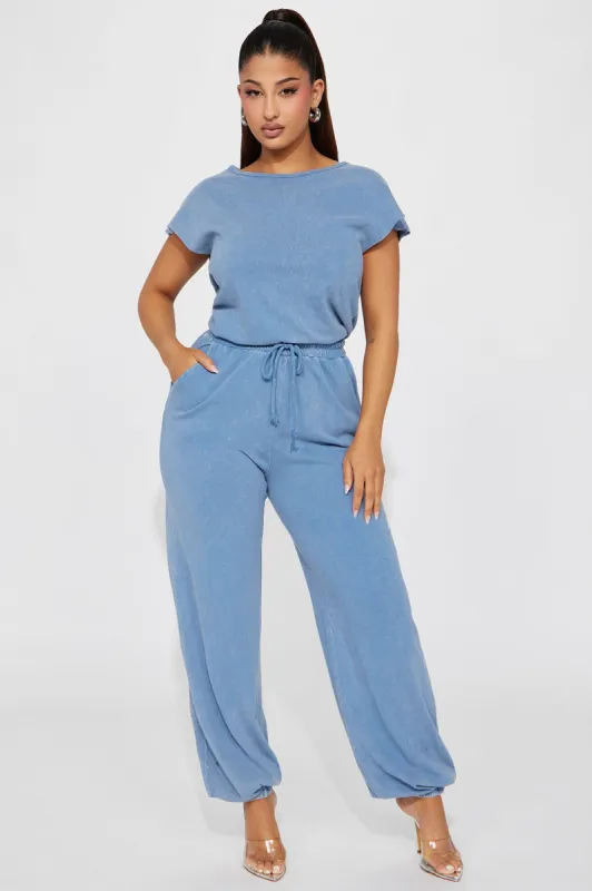 Heading Home Jumpsuit - Light Blue sold by Fashion Nova