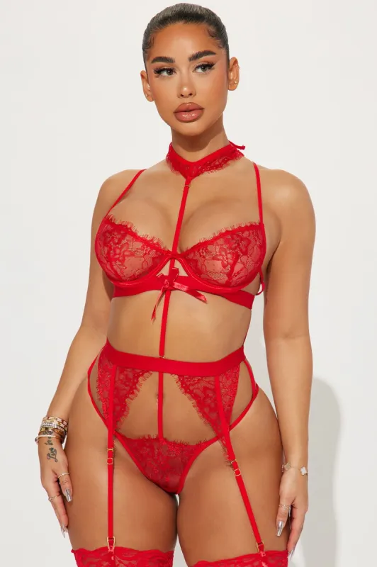 Worth Melting For Lace Garter 3 Piece Set - Red sold by Fashion Nova