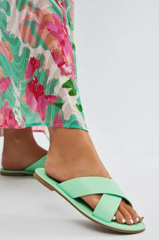 Always Playing Games Flat Sandals - Mint sold by Fashion Nova