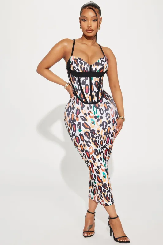 Linda Leopard Midi Dress - Multi Color sold by Fashion Nova