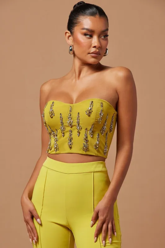 Collette Embellished Corset - Chartreuse sold by Fashion Nova