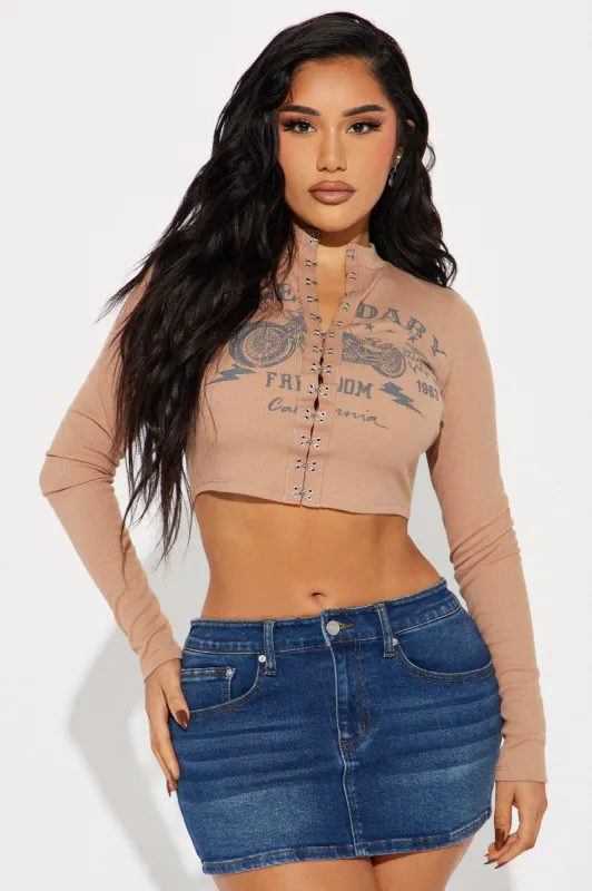 Ride Out Long Sleeve Top - Taupe sold by Fashion Nova