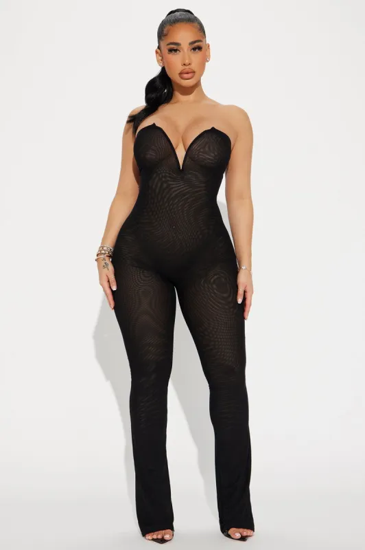 Take My Place Mesh Jumpsuit - Black sold by Fashion Nova