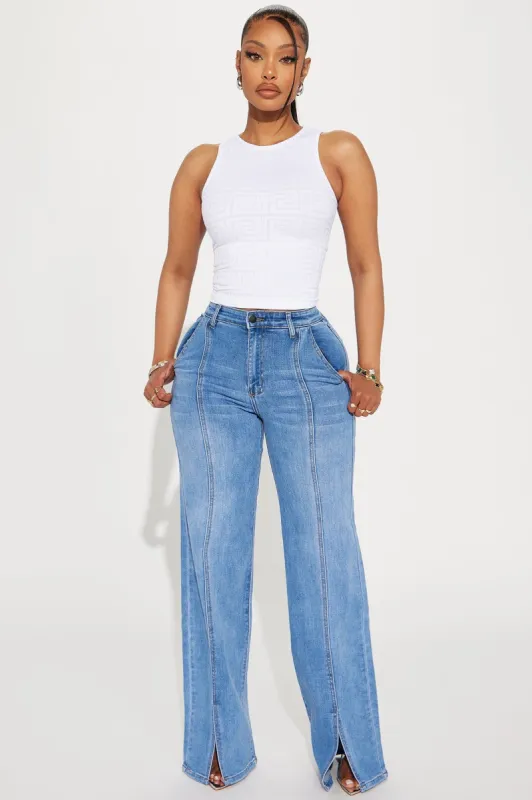 Elodie Split Hem Stretch Trouser Jeans - Medium Wash sold by Fashion Nova