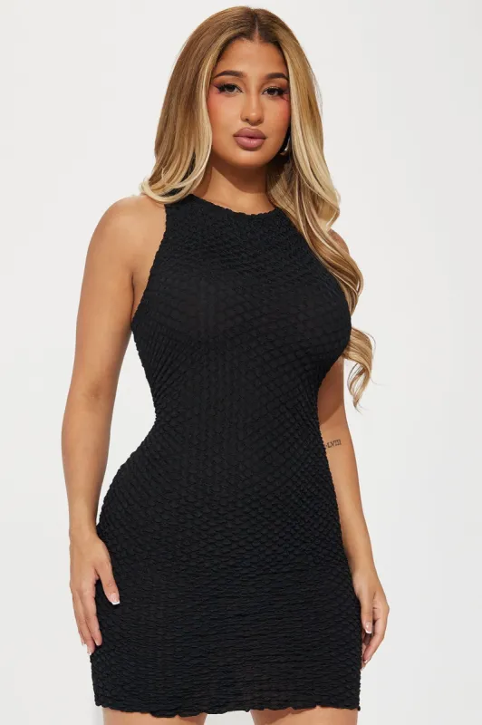 Angie Textured Mini Dress - Black sold by Fashion Nova