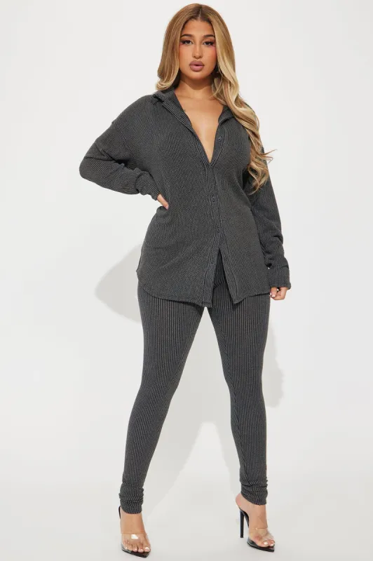 Maddie Ribbed Legging Set - Charcoal sold by Fashion Nova