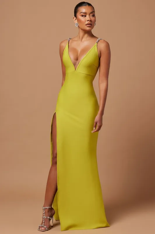 Addison Bandage Gown - Chartreuse sold by Fashion Nova